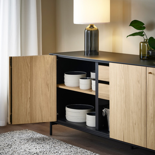 BOASTAD Sideboard, black/oak veneer, 161x75 cm