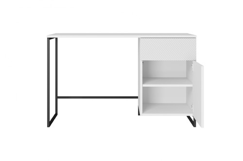 Desk with Drawer Asha 120 cm, matt white, black frame