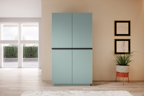 Wardrobe Nicole with Drawer Unit 100 cm, sage, black handles