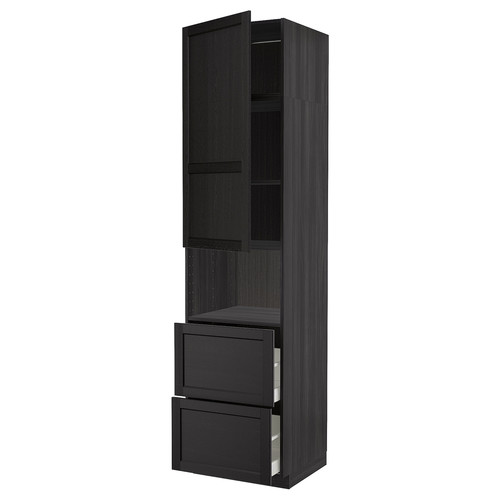 METOD / MAXIMERA Hi cab f micro w door/2 drawers, black/Lerhyttan black stained, 60x60x240 cm