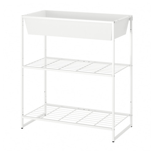 JOSTEIN Shelving unit with container, in/outdoor/wire white, 81x40x90 cm