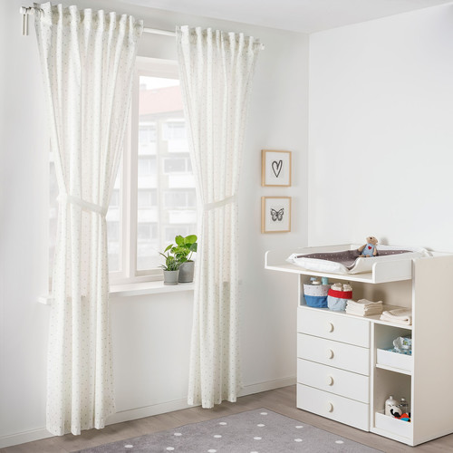 LEN Curtains with tie-backs, 1 pair, dotted, white, 120x300 cm