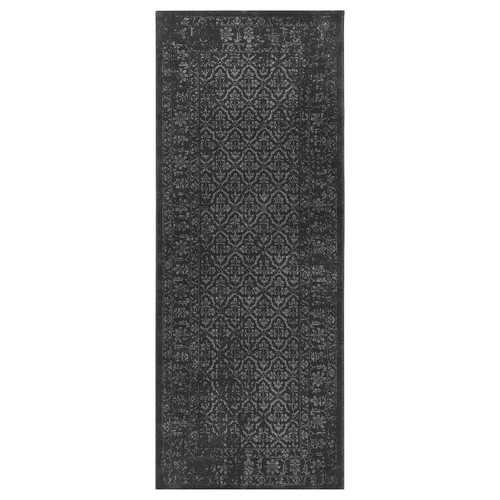 KYNDBY Rug, patinated grey/floral pattern, 80x200 cm