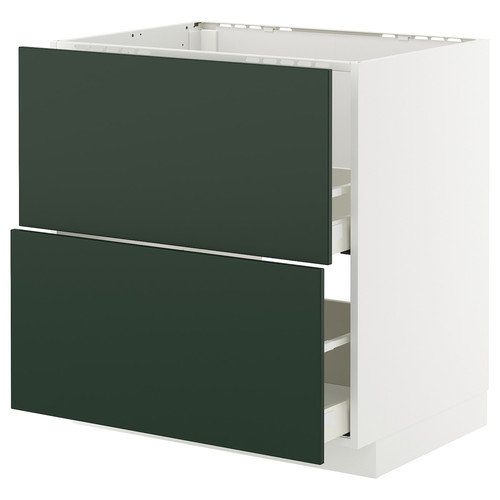 METOD / MAXIMERA Base cab f sink+2 fronts/2 drawers, white/Havstorp deep green, 80x60 cm