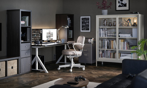 IDÅSEN Desk, black, beige, 160x80 cm