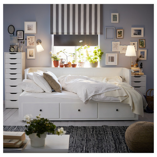 HEMNES Day-bed w 3 drawers/2 mattresses, white/Åfjäll medium firm, 80x200 cm