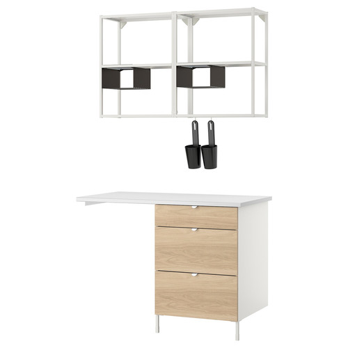 ENHET Wall storage combination, white, oak effect, 121.5x63.5x222 cm