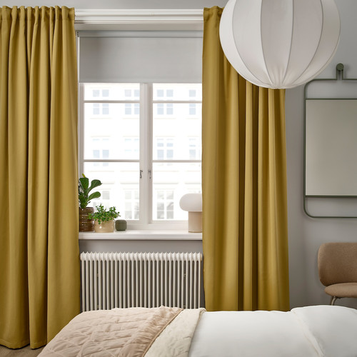 MAJGULL Room darkening curtains, 1 pair, beige-yellow, 145x300 cm