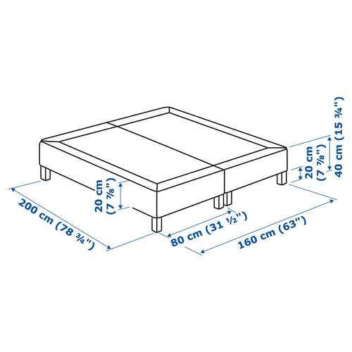 LYNGÖR Sprung mattress base with legs, white, 160x200 cm