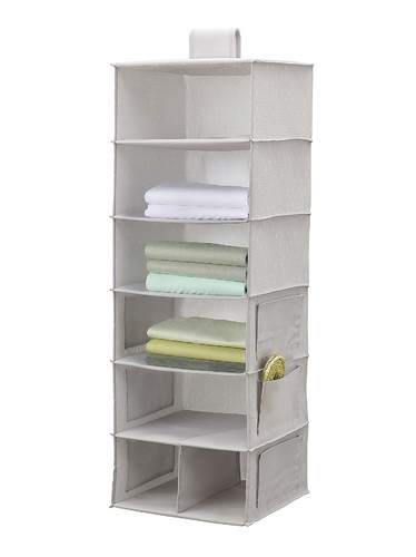 BLÄDDRARE Hanging storage with 7 compartments, grey, patterned, 30x30x90 cm