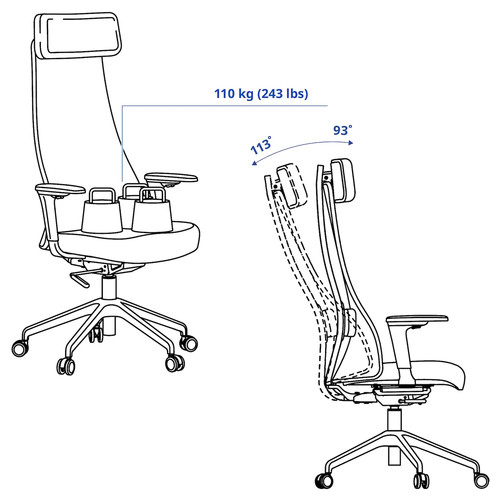 JÄRVFJÄLLET Office chair with armrests, Gunnared dark grey