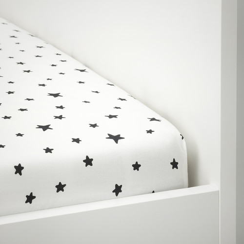 BUSENKEL Fitted sheet, star pattern/white, 90x200 cm