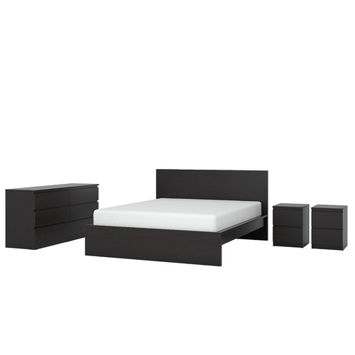 MALM Bedroom furniture, set of 4, black-brown, 160x200 cm