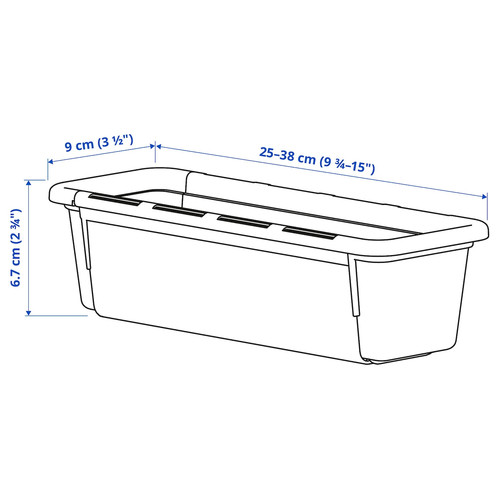 KACKLA Extendable box, white, 25-38x9 cm