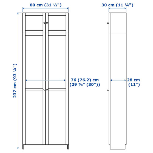 BILLY / OXBERG Bookcase w height extension ut/drs, white, 40x42x237 cm