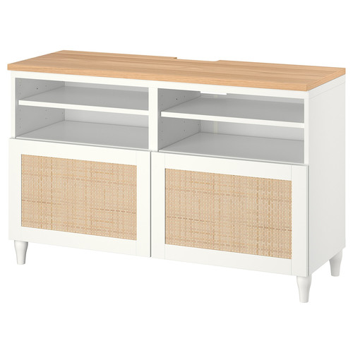 BESTÅ TV bench with doors, white/Studsviken/Kabbarp white, 120x42x76 cm