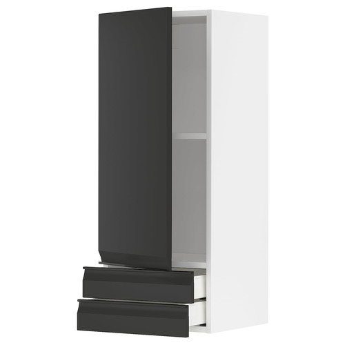 METOD / MAXIMERA Wall cabinet with door/2 drawers, white/Upplöv matt anthracite, 40x100 cm