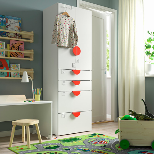 SMÅSTAD / PLATSA Wardrobe, white white/with 4 drawers, 60x57x181 cm