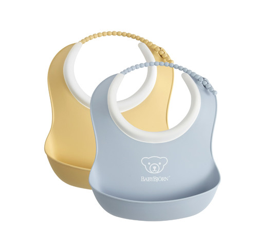 BABYBJÖRN 2 Small Baby Bibs -  Powder Yellow/Powder Blue