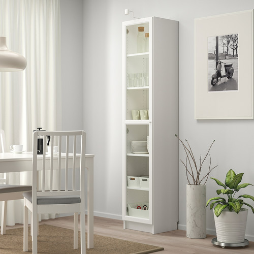 BILLY / OXBERG Bookcase with glass door, white/glass, 40x42x202 cm