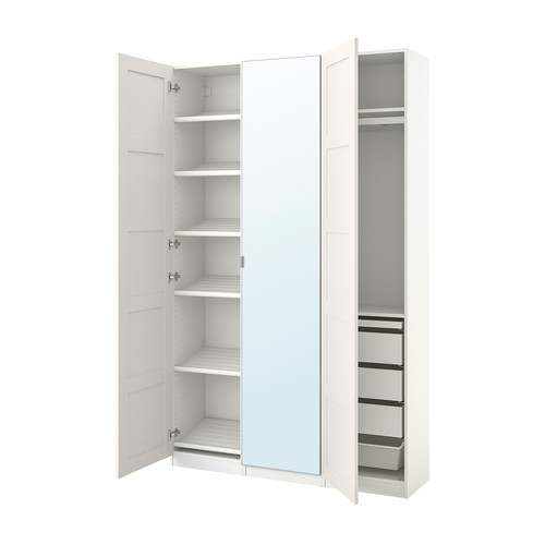 PAX / BERGSBO/ÅHEIM Wardrobe combination, white/mirror glass, 150x38x236 cm