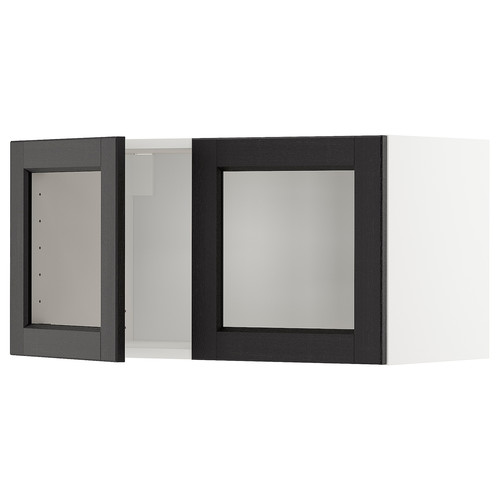 METOD Wall cabinet with 2 glass doors, white/Lerhyttan black stained, 80x40 cm