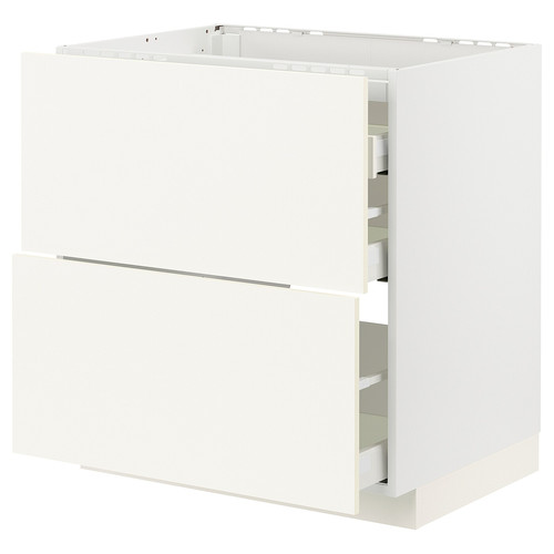 METOD / MAXIMERA Base cab f hob/2 fronts/3 drawers, white/Vallstena white, 80x60 cm