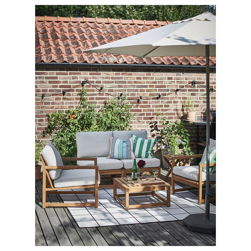 NÄMMARÖ Easy chair, outdoor, light brown stained/Frösön/Duvholmen beige