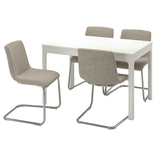 EKEDALEN / LUSTEBO Table and 4 chairs, white chrome-plated/Viarp beige/brown, 120/180 cm