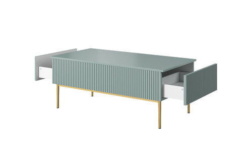 Coffee Table with 2 Drawers Nicole, sage/gold legs