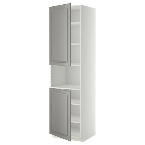 METOD High cab f micro w 2 doors/shelves, white/Bodbyn grey, 60x60x220 cm