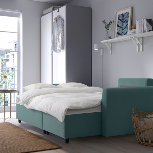 BRISSUND 3-seat sofa-bed with chaise longue, Hakebo light turquoise