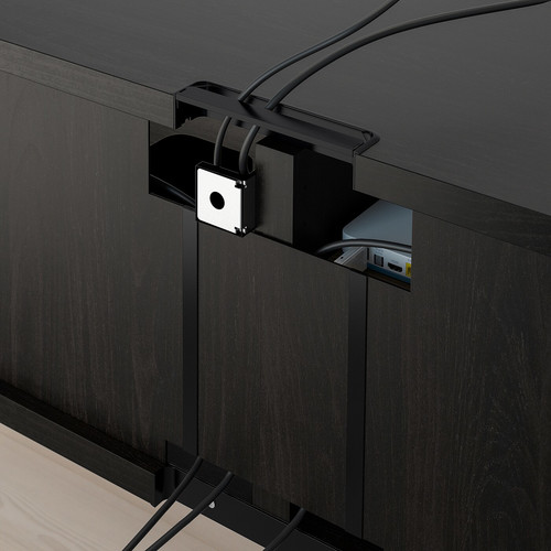 BESTÅ / EKET Cabinet combination for TV, white/black-brown/high-gloss/white, 180x42x170 cm