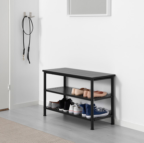 PINNIG Bench with shoe storage, black, 79 cm