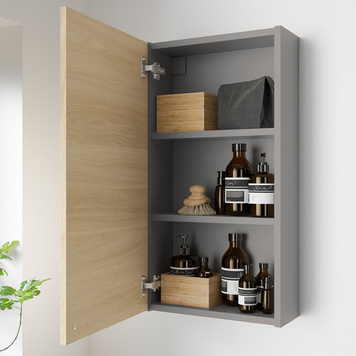 ENHET Wall cb w 2 shlvs/doors, grey, oak effect, 40x15x75 cm