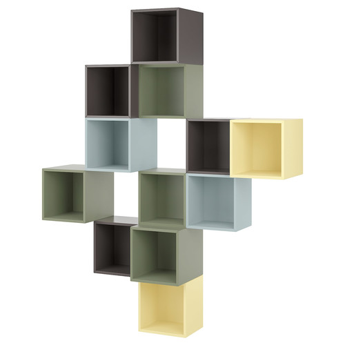 EKET Wall-mounted cabinet combination, multicolour/dark grey, 175x35x210 cm