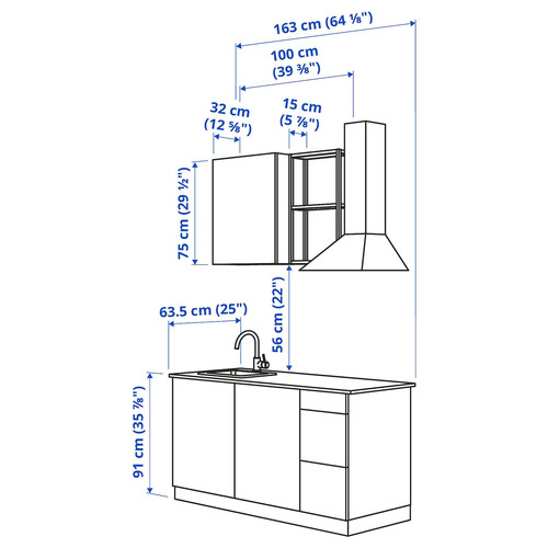 ENHET Kitchen, anthracite/white, 163x63.5x222 cm