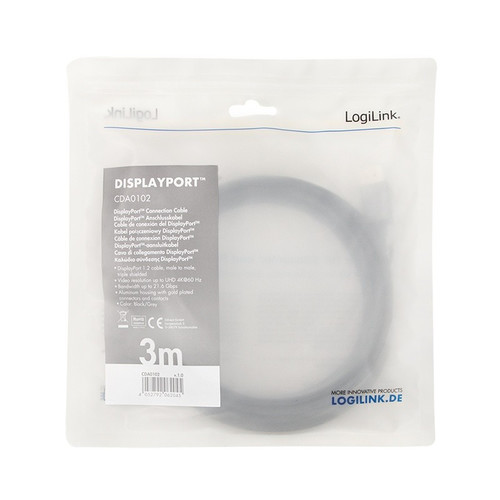 LogiLink DisplayPort Cable 4K/60 Hz,DP/M do DP/m,alu, 3m