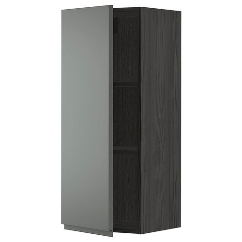 METOD Wall cabinet with shelves, black/Voxtorp dark grey, 40x100 cm