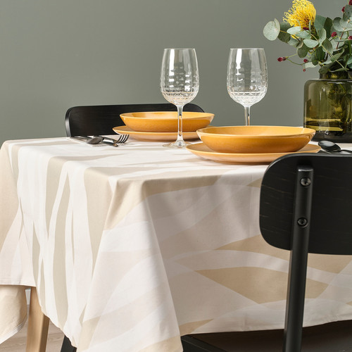 KRUSTISTEL Tablecloth, patterned/white light beige, 145x240 cm