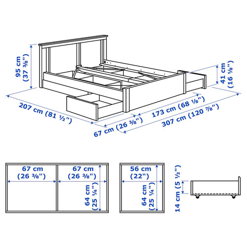 SONGESAND Bed frame with 4 storage boxes, white, 160X200 cm