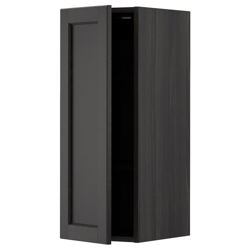 METOD Wall cabinet with shelves, black/Lerhyttan black stained, 30x80 cm