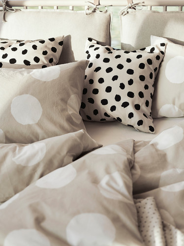 ODDNY Cushion cover, off-white/dot pattern black, 50x50 cm