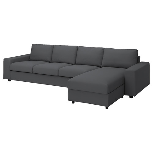 VIMLE Cover 4-seat sofa w chaise longue, with wide armrests/Hallarp grey