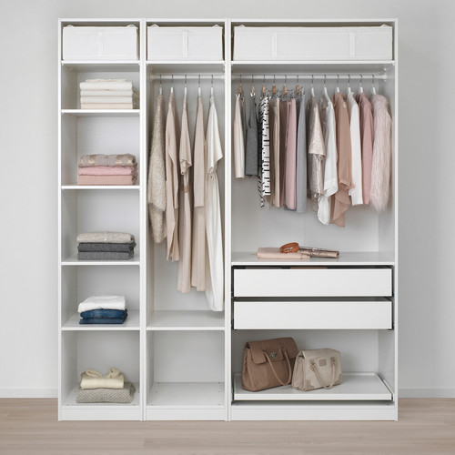 PAX / GRIMO Wardrobe combination, white, Grimo grey, 200x60x236 cm