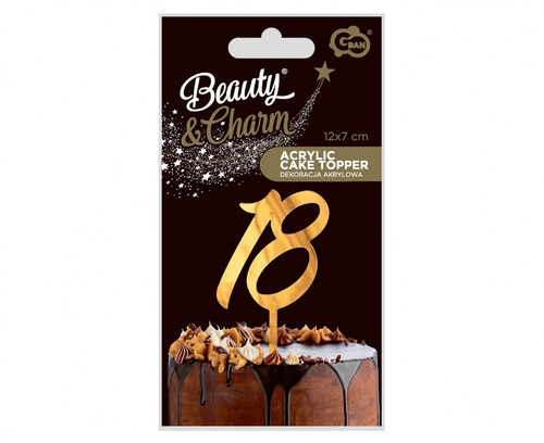 Beauty & Charm Acrylic Cake Topper 18th Birthday 12x7cm, gold