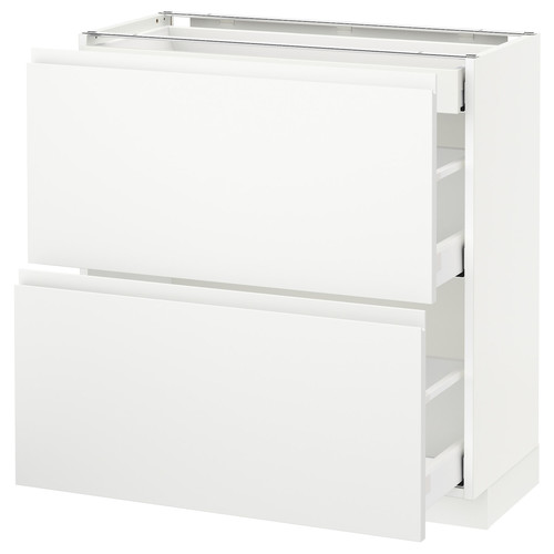 METOD / MAXIMERA Base cab with 2 fronts/3 drawers, white, Voxtorp white matt white, 80x37 cm