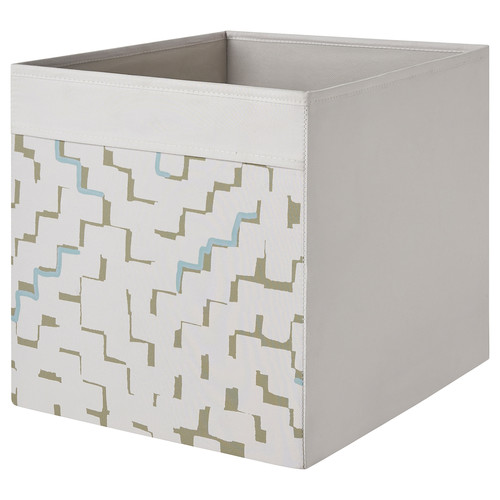 DRÖNA Box, beige/patterned turquoise, 33x38x33 cm