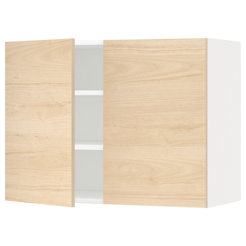 METOD Wall cabinet with shelves/2 doors, white/Askersund light ash effect, 80x60 cm