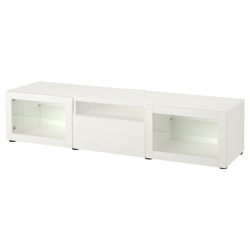 BESTÅ TV bench, white, Lappviken white clear glass, 180x42x39 cm